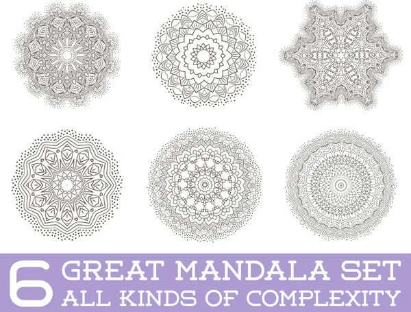 Conjunto de mandala fractal étnica — Vector de stock