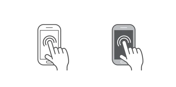 Ícones com as mãos segurando dispositivo inteligente —  Vetores de Stock