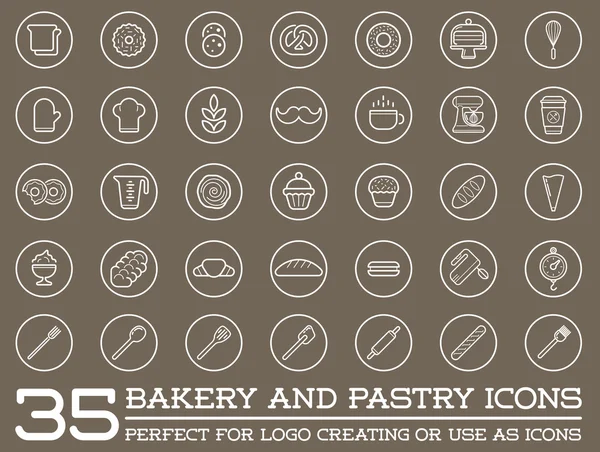 Elementi di pasticceria da forno e icone del pane — Vettoriale Stock