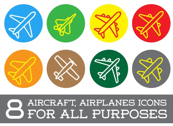 8 Комплект самолётов или самолётных иконок — стоковый вектор