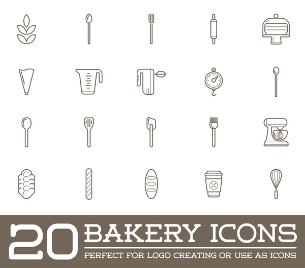 Bakery Pastry Elements and Bread Icons — Stock Vector