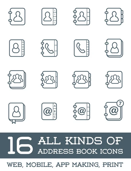 Tous les types d'icônes carnet d'adresses — Image vectorielle