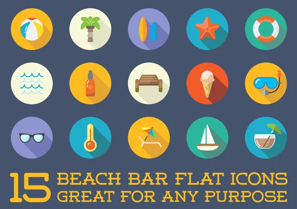 Playa Sea Bar Iconos planos — Vector de stock