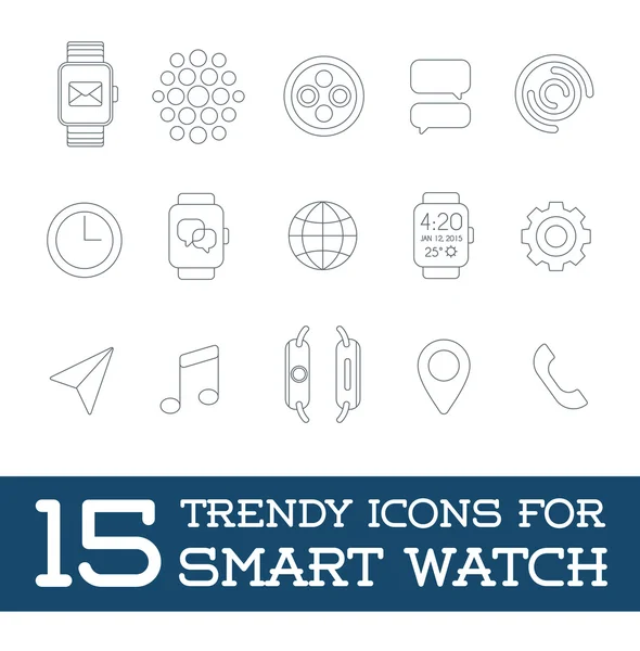 15 iconos frescos del reloj inteligente — Vector de stock