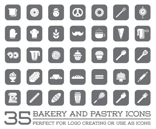 Bakery Pastry Elements and Bread Icons — Stock Vector