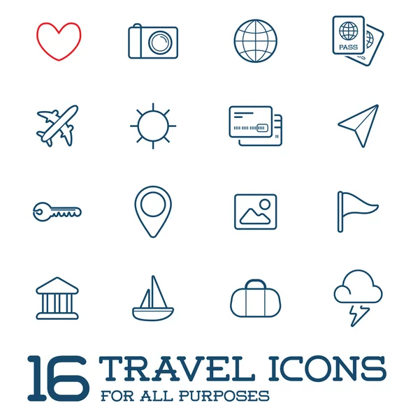 16 iconos de viaje conjunto — Archivo Imágenes Vectoriales