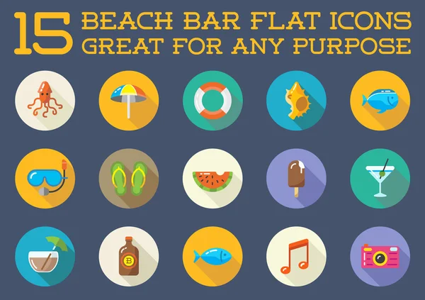 Playa Sea Bar Iconos planos — Vector de stock