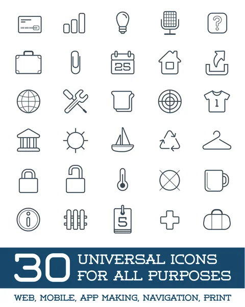 30 evrensel Icons Set — Stok Vektör