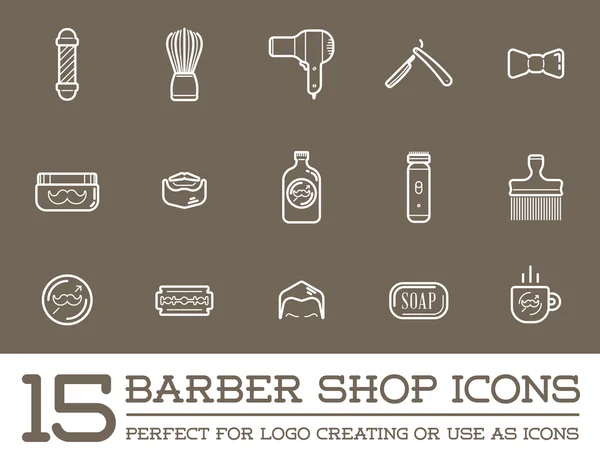 Barbiere e sarto negozio elementi icone — Vettoriale Stock
