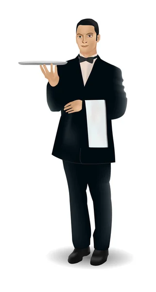 Waiter holding tray — Stock Vector