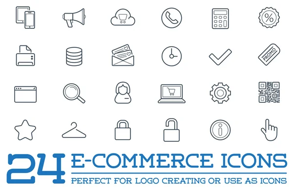 E-Commerce ikony nákupních a Online — Stockový vektor