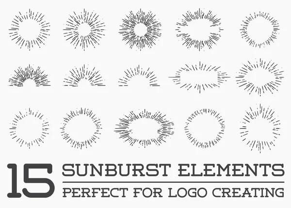 Set 15 Sunburst Elemen - Stok Vektor