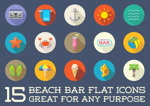 Playa Sea Bar Iconos planos — Vector de stock