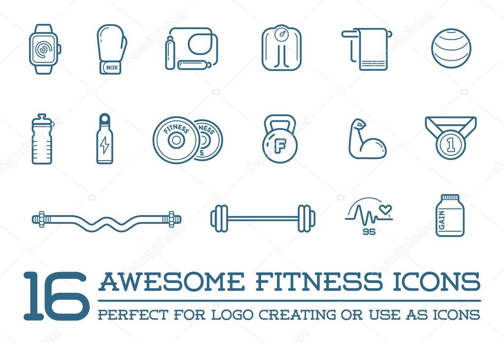 Fitness Aerobics Gym Elements and Icons
