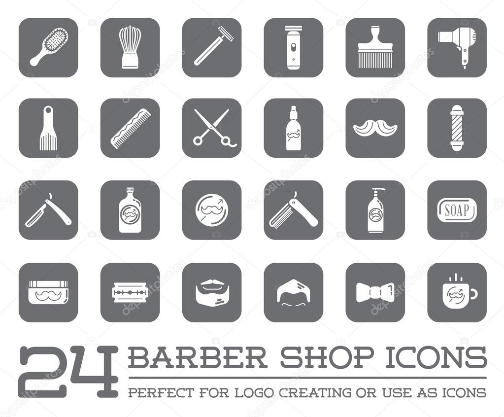 Barber and Shave Shop Elements Icons