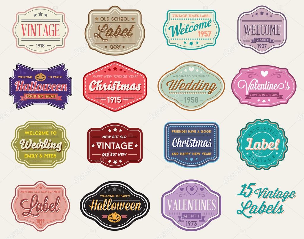 Set of 15 of Vintage Retro Styled Labels