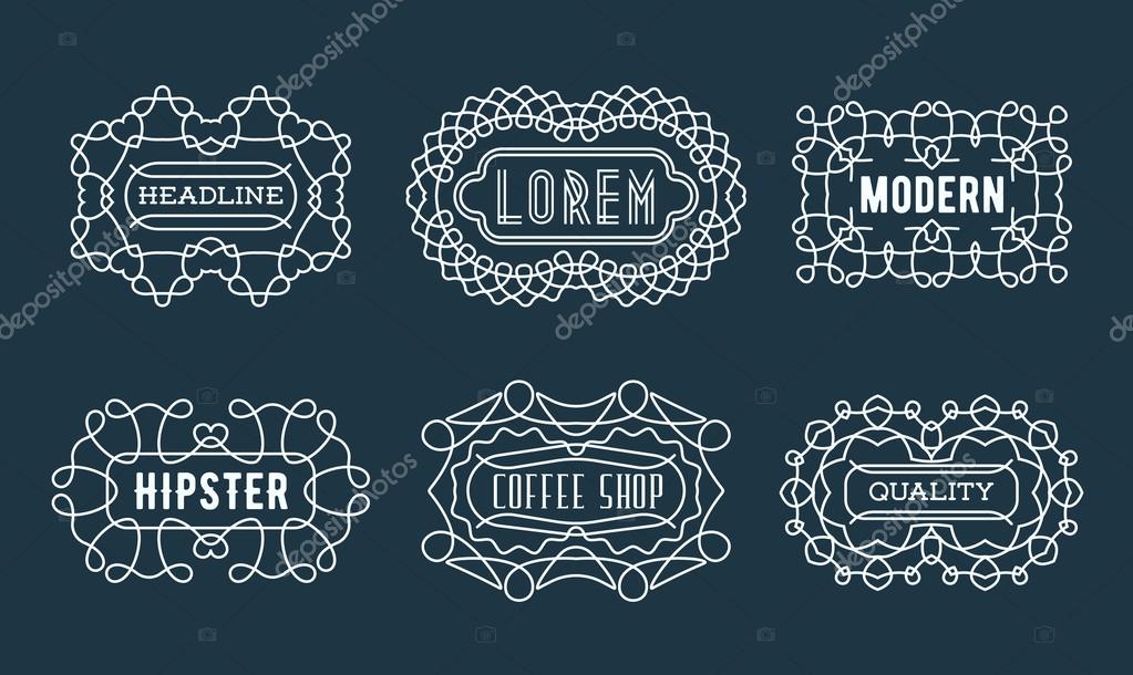 Set of Luxury Insignias Logotypes Template Retro Design Line Art Vintage Style Victorian Swash Elements Vector Collection