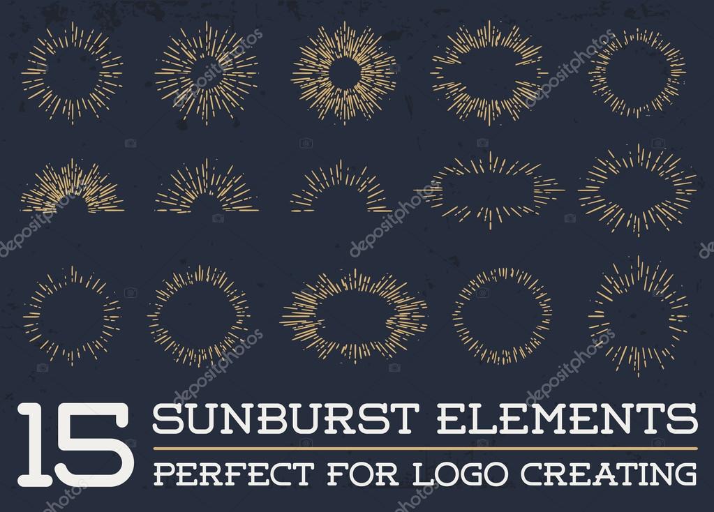 15 Sun burst vintage shapes collection set of sun ray frames retro vector design elements