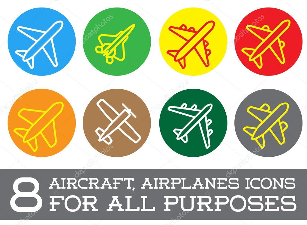8 Aircraft or Airplane Icons Set