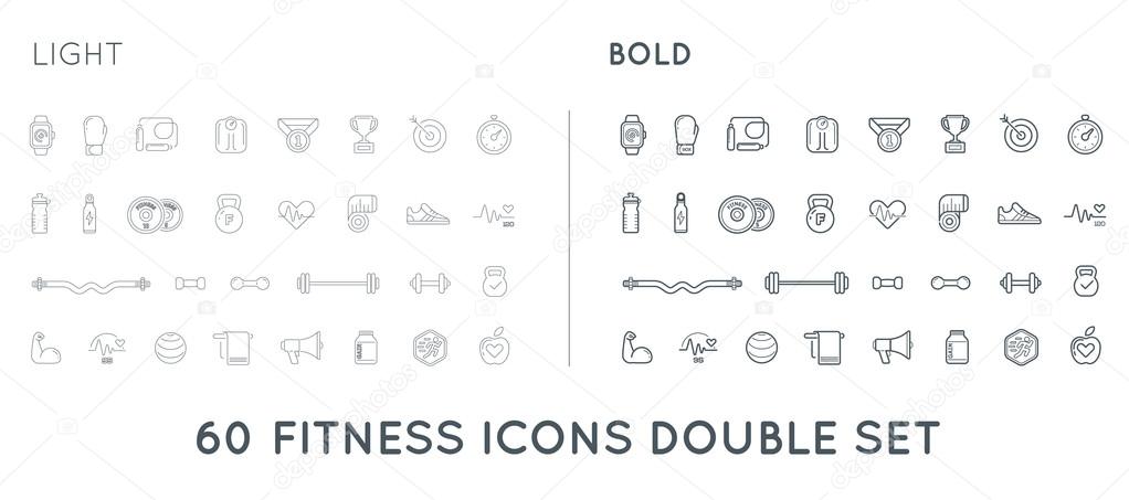 Set of Thin and Bold Vector Fitness Aerobics Gym Elements and Fitness Icons Illustration can be used as Logo or Icon in premium quality
