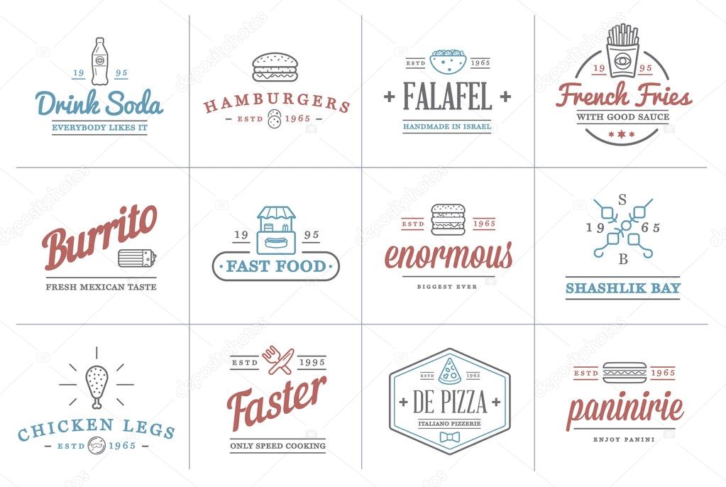 Set of Vector Fastfood Fast Food Elements Icons and Equipment as Illustration can be used as Logo or Icon in premium quality