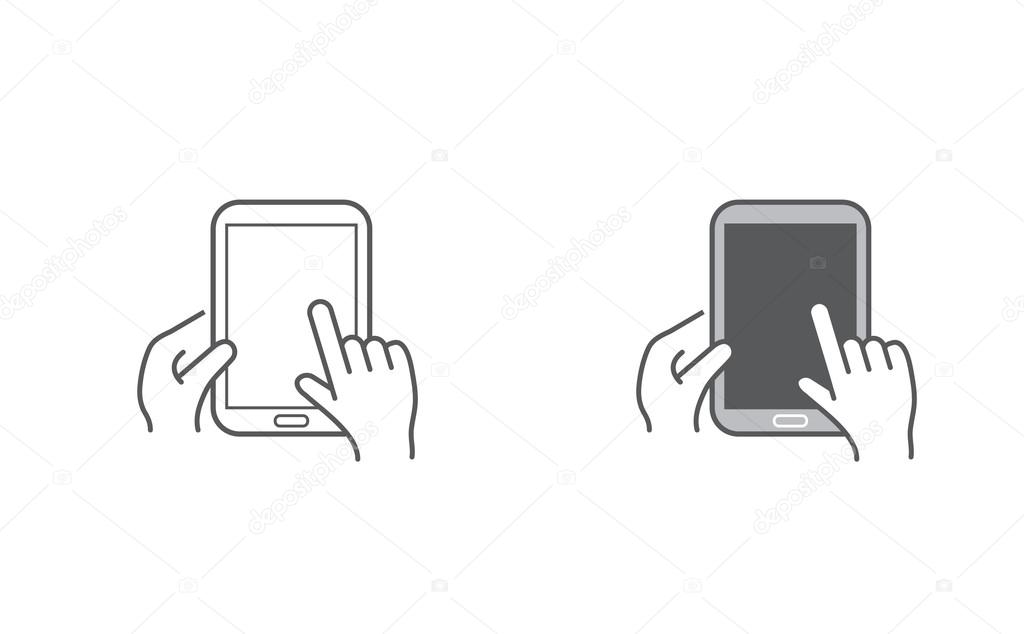 Icons with Hands Holding Smart Device