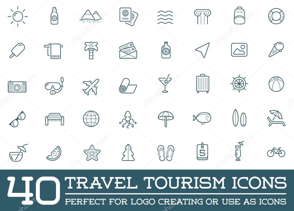 Set of Vector Travel Tourism and Holiday Elements Icons Illustration can be used as Logo or Icon in premium quality