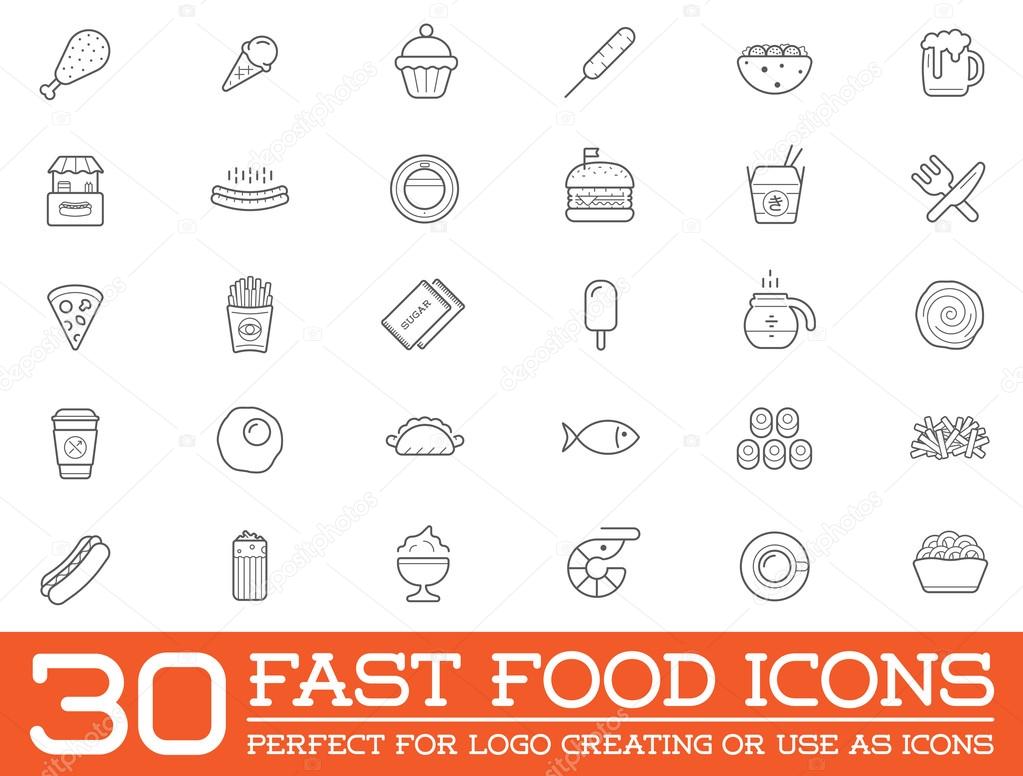 Set of Fast Food Elements Icons