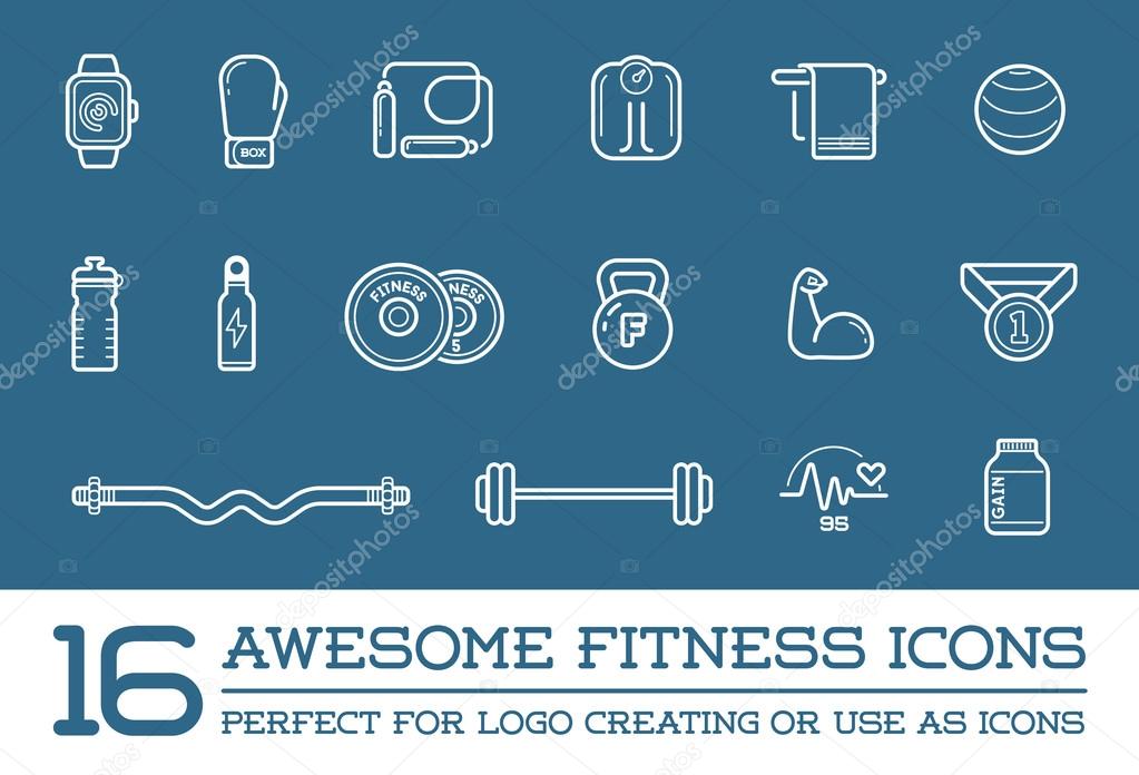 Fitness Aerobics Gym Elements and Icons