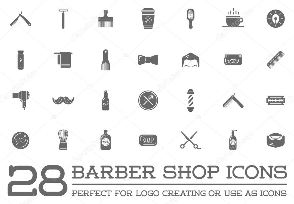 Barber and Shave Shop Elements Icons