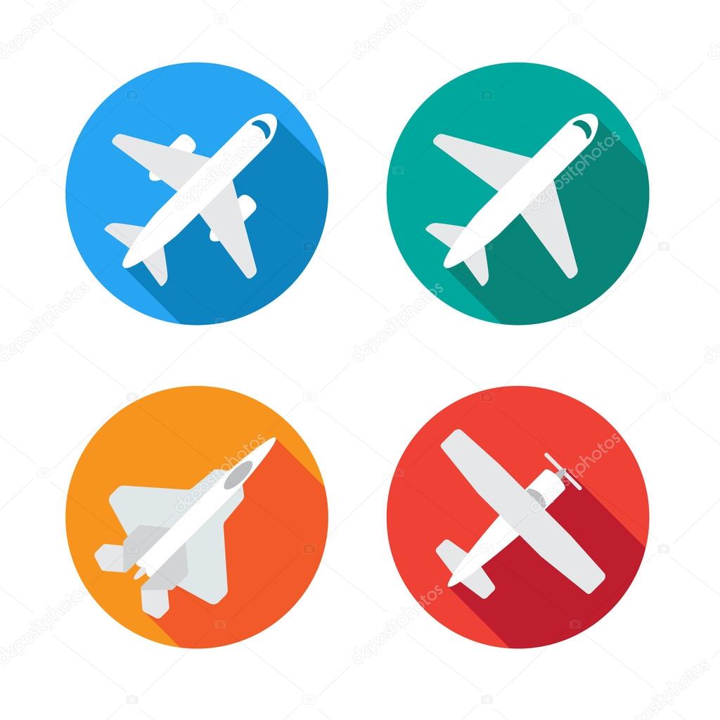 Aircraft or Airplane Flat Icons Set