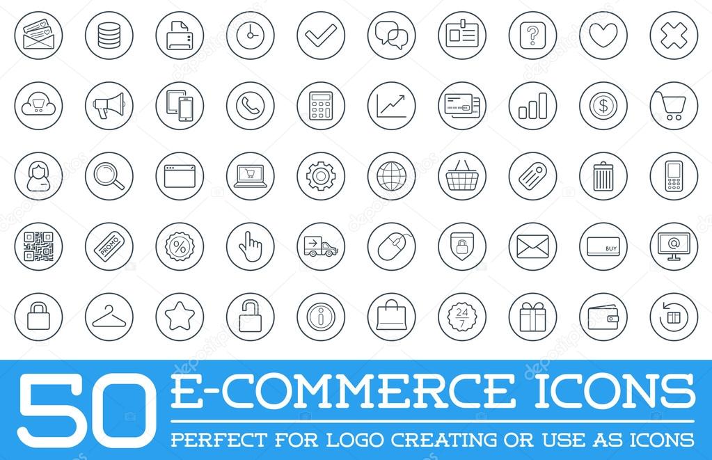 Set of 50 Vector E-Commerce Icons Shopping and Online can be used as Logo or Icon in premium quality