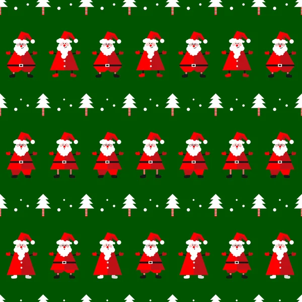 Modèle sans couture vectoriel avec Santa Clause drôle et sapin — Image vectorielle