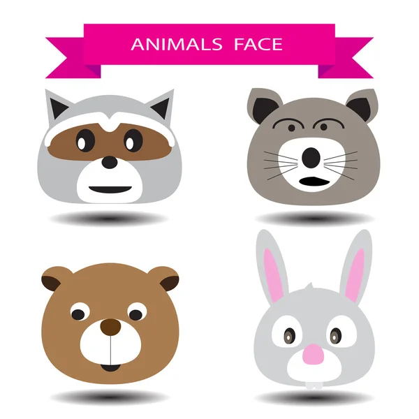 Czterech zwierząt twarzy charakter kreskówka projekt — Wektor stockowy