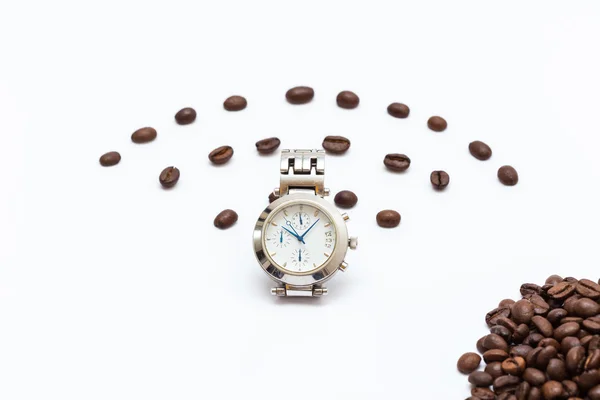 Coffee break. A watch with a mark wifi — Stock Photo, Image