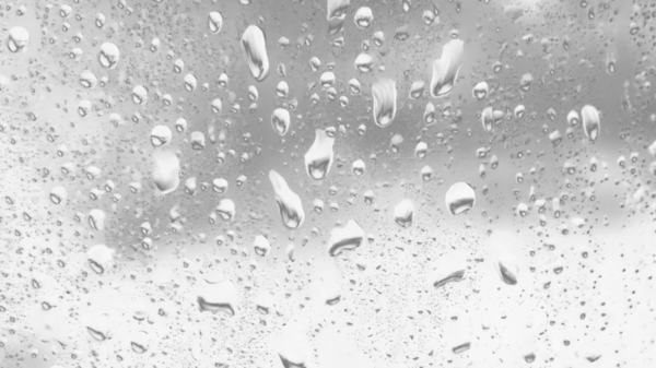 Islak cam. Su damlacıkları. Kapalı camlara yağmur damlaları düşer. Seçici odak siyah ve beyaz