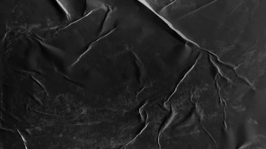 Yapıştırılmış kağıt dokusu. Buruşuk ve buruşuk yüzey düz siyah kağıt poster arka planı. Model için buruşuk ıslak kağıt