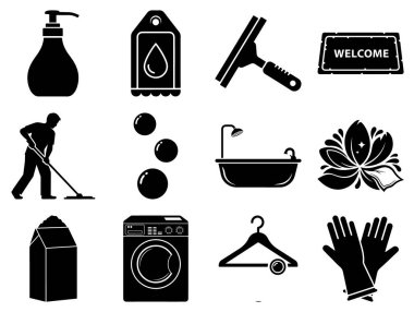 ev eşyaları ve temizlik simgeleri