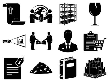 İş simgeleri ayarlandı. Beyaz arkaplanda izole edilmiş web için basit 36 iş vektör simgesi