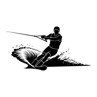 Kayak yapan bir adam. Sakallı bir adamın silueti. vektör.