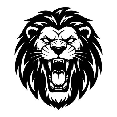 Beyaz arkaplanda bir aslanın vektör görüntüsü. Siyah hayvan kafası. vektör illüstrasyonu.