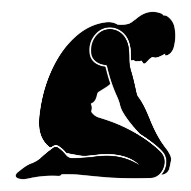 Beyaz arka planda oturan bir kadının vektör silueti.