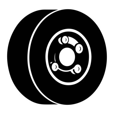 Beyaz arkaplanda izole edilmiş basit bir araba tekerleği simgesi. araba sembolü