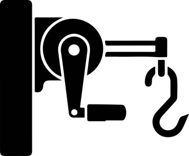 Kancalı çırpma mekanizmasının siyah beyaz çizgisi. Çırpma basit, minimalist bir şekilde tasvir edilir, temiz çizgiler ve tek renkli bir şema ile. Mekanizma bir kol, bir kol ve bir pivot noktası içerir, kanca uzanan