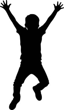 Genç bir çocuğun siyah silueti, beyaz bir zemine sıçramanın ortasında tasvir edilir. Kolları yukarı ve dışarı doğru uzanıyor, parmakları açık. Bacakları bükülmüş, yukarı sıçradığını gösteriyor. Siluet simsiyah, intörnsüz.