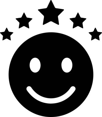 Siyah bir gülen yüz, beyaz bir gülümseme ve iki beyaz göz. Gülen yüzün üzerinde dairesel bir şekilde dizilmiş beş siyah yıldız var. Basit ve minimalist, sadece siyah ve beyaz renkler kullanılıyor. Genel olarak neşeli ve neşeli bir ruh hali var.