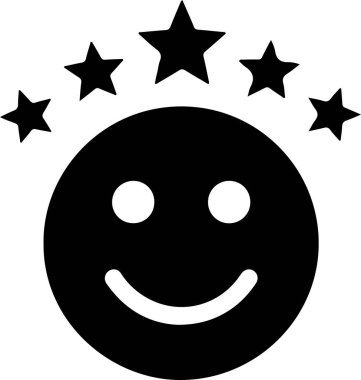 Kıvrımlı bir gülüşü ve iki küçük beyaz göz dairesi olan basit bir siyah gülen yüz beyaz bir arka plan üzerine kuruludur. Yüzün üzerinde, merkezdeki en büyük yıldızla birlikte beş farklı boyutta siyah yıldız sıralanır. Minimalist ve cesur.