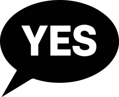 Solunda sivri bir kuyruk olan siyah bir konuşma balonu. Baloncuğun içinde 