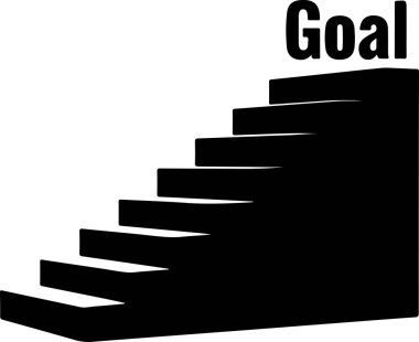 Basamağın üzerinde düz beyaz bir arkaplan üzerinde büyük siyah bir metinle 