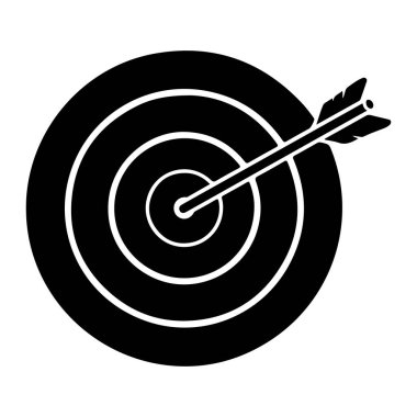 Hedefin basit bir siyah beyaz resmi, hedefi tam isabet ettiren bir okla. Hedefin siyah arka planda üç tane konsantre beyaz dairesi var. Ok siyah, beyaz çizgili ve tüylü bir ucu var. Targ boyunca çapraz konumlandırılmış.